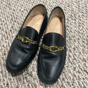 Coach Women’s Black Leather Chain Loafers